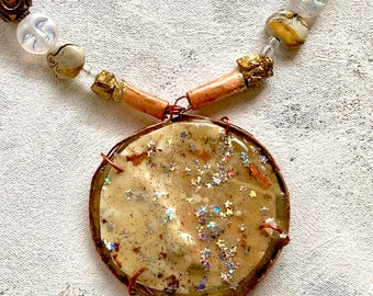 Harvest Moon upcycled wearable art necklace