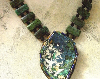 Celestial necklace upcycled palette in winter colors