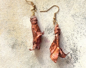 Copper flower paper dangle earring