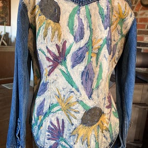 Denim jacket upcycled wearable art