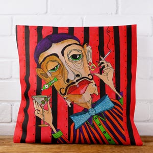 Funny Throw Pillow perfect addition to your martini bar. Syngen&#39;s Dry and Dirty Cute Throw Pillow Cover Colorful Abstract Eclectic Face