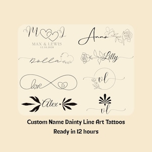 Custom Name Tattoo Design | Digital PNG & SVG | Dainty Line Art Tattoo Personalized Name | Minimalist Tattoo Custom Name Instant Download