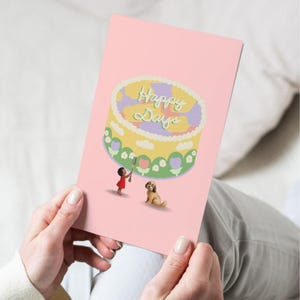 Minimalistische pastel verjaardagskaart schilder Happy Days Cake esthetische wenskaart, briefpapier cadeau bedankkaarten leuk speels schattig taartkaart