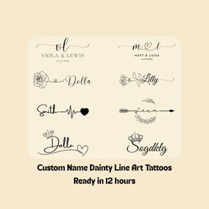 Aangepaste naam tattoo-ontwerp | Digitale png en SVG | Gepersonaliseerde naam met sierlijke lijntekeningen | Minimalistische tattoo aangepaste naam direct downloaden