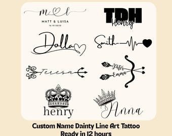 Custom Name Tattoo Design | Digital PNG & SVG | Dainty Line Art Tattoo Personalized Name | Minimalist Tattoo Custom Name Instant Download