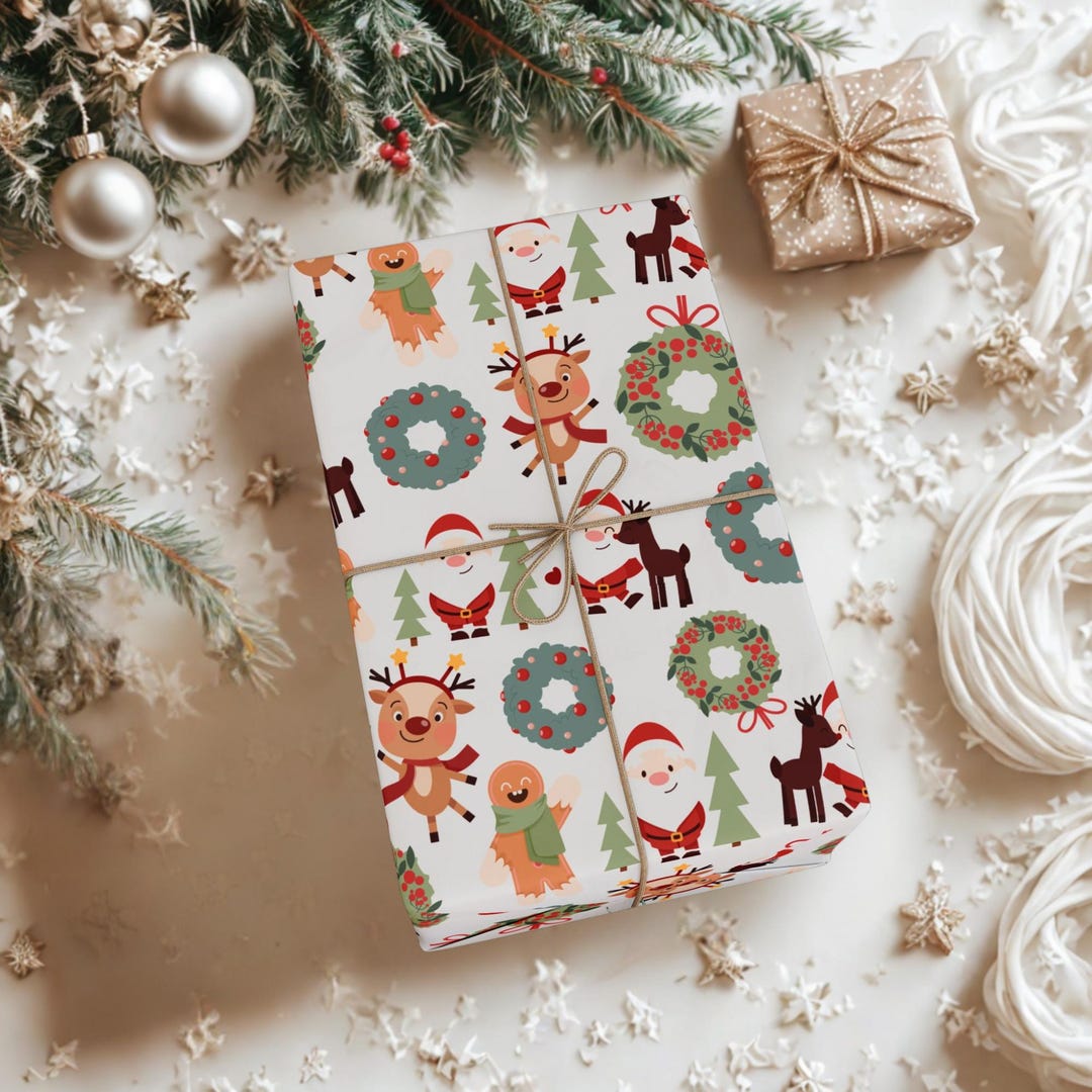 Christmas Wrapping Paper, Holiday Gift Wrap With Funny Christmas Design ...
