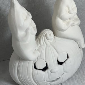 Lámpara de bizcocho de fantasma de calabaza lista para pintar