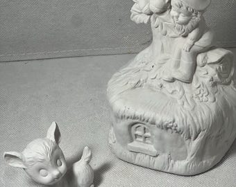 bisque gnome home and reindeer ready to paint