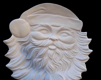 Santa platter wall decor ready to paint bisque