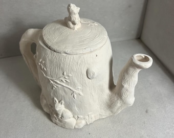 forest teapot bisque ready to paint