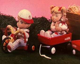 sweet tot boy on trike girl and teddy bear bisque ready to paint