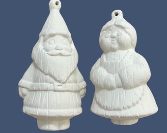 Wood carved Mr/mrs clause ornament bisque ready to paint