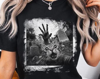 Found Footage Selfie Cat Zombie Shirt, Monster Shirt, Selfie Cat Halloween Line, Cat lover Shirt, Zombie Lover Shirt, Spooky Halloween Gift