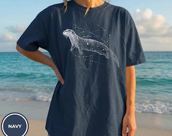 Constellation Otter T-shirt | Astral Otter Illustration, Starry Sea Design
