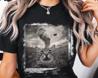 Found Footage Selife Cat Disaster Shirt,  Tornado Twister Shirt, Selfie Cat Horror Shirt, Funny Nature Shirt,  Cat Lover Shirt,