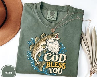 Cod Bless You fish illustration T-Shirt Cod fishing graphic tee, outdoors, animal lovers, nature , angler gift, gift for him, gift for her