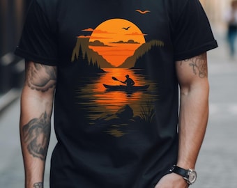 Sunset Kayaking T-shirt - Nature Vibes, Outdoor Adventure, Gift for Hikers, Casual Wear, Travel Tee, Unisex Shirt