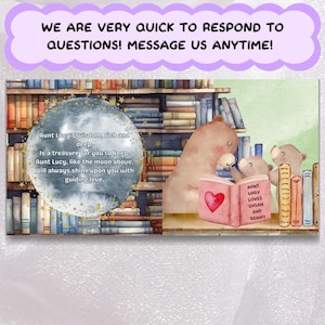 The image is a collage of two pages from a book. The left page features a large moon surrounded by stars, with a quote about wisdom and a teddy bear. The right page shows a teddy bear reading a book with a heart on it, accompanied by another quote about wisdom and a teddy bear.