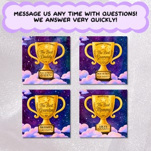 four golden trophies with text that reads "The Best Daddy", "The Best Grandma", "The Best Lola", and "The Best Joseph George".