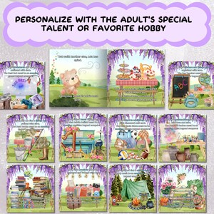 a series of cards with a picture of a teddy bear and a picnic table