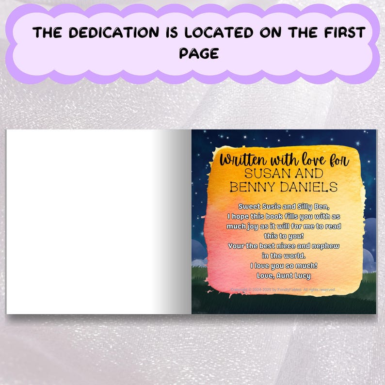 The dedication is located on the first page.
