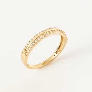 Eternity Ring, 14k Solid Gold Diamond Stackable Ring for Wedding Band, Minimalist Ring with Micro Pave Eternity Ring, Gift for Her
