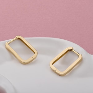 14K Gold Lange Rechteck Hoop Ohrringe, große kleine Geometrische Oblong Hoops, Minimalist Huggie, Zierliche Ohrringe, Verlobung Ohrringe Geschenk für Mama