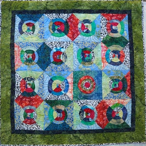 Unique Red Blue Green Modern Batik Art Quilt Hand Quilted Contemporary Wall Art Trust In The Lord Proverbs 3:5 image 1