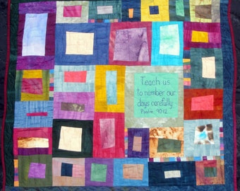 Original Rainbow Hand Dyed Art Quilt | Modern Wall  Art |" Teach Us To Number Our Days Carefully" - Psalm 90:12