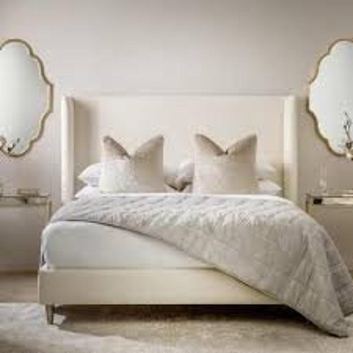 Boucle Wing Back Bed Frame in Cream, Pink and Oatmeal Optional Storage ...