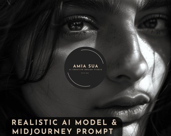 Foto de archivo de un modelo de IA realista con mensaje de viaje (descarga digital)