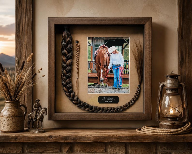 Horse Tail Equine Memorials WALNUT Stain Frame image 1