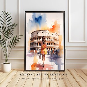 Colosseum Rome Italy Watercolor Art Print, Ancient Landmark Digital Download, Italian Architecture Printable, Travel Wall Art Painting