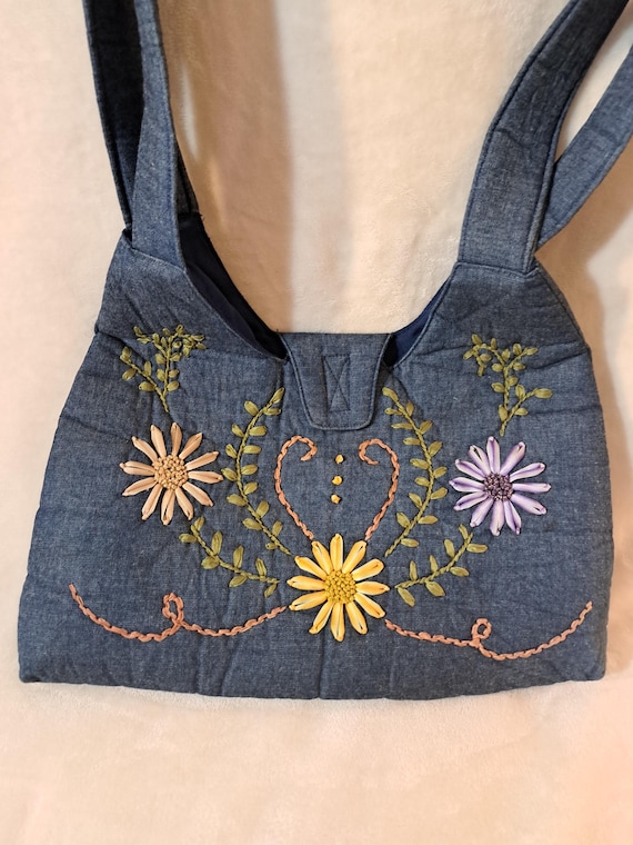 Denim embroidery purse