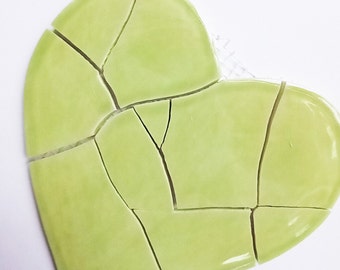 Large ceramic green mosaic heart