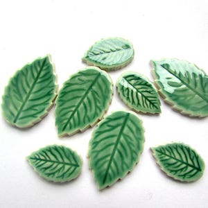 8 ceramic mosaic leaf tiles, handmade, glazed with veins 2 sizes
