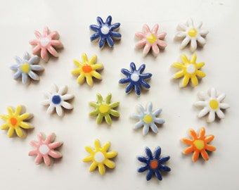 17 pretty ceramic flower tiles shapes mixed colours fantasic for mosaics, cardmaking or similar