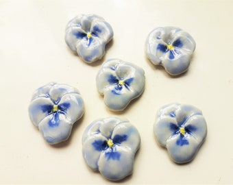 6 blue pansies ceramic mosaic tiles shapes for mosaic or jewellery