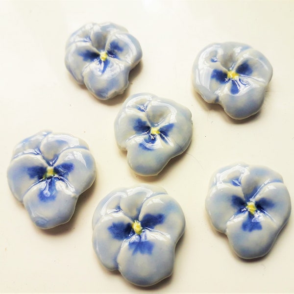 6 blue pansies ceramic mosaic tiles shapes for mosaic or jewellery