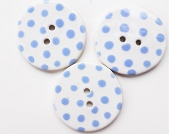 Fine linea Vendita * 3 bottoni rotondi in ceramica fatti a mano bianchi con macchie blu