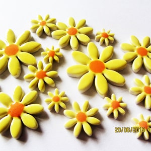 15 mosaic yellow daisy flowers handmade ceramic shape tiles