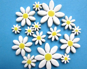 15 ceramic white daisy mosaic tiles, mosaic supplies, mosaic pieces, mosaic making