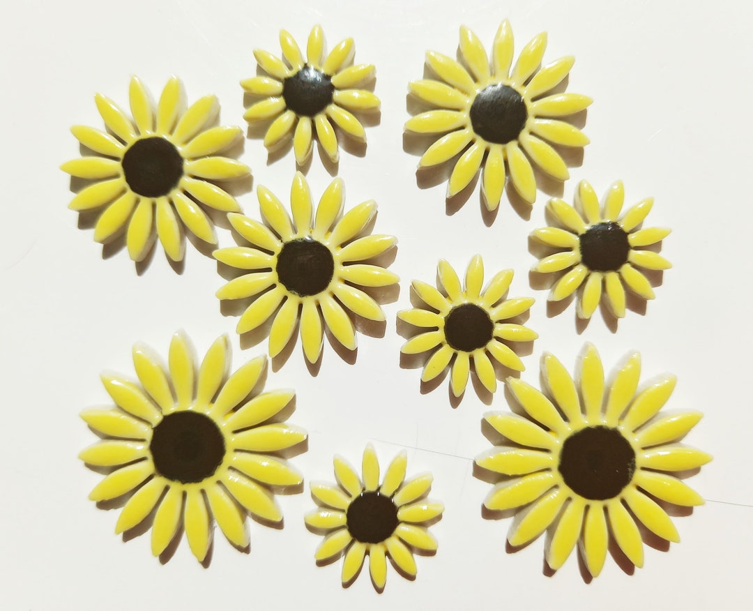 9 Ceramic Sunflower Mosaic Tiles Etsy