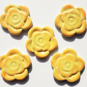 5 ceramic roses mosaic tiles, yellow and orange handmade shapes for mosaic or other similar projects