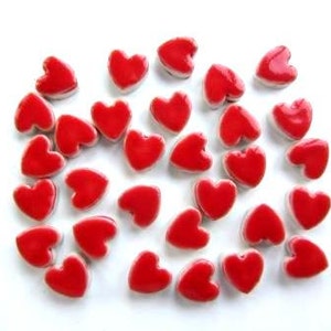 30 small handmade pretty red heart tiles great for mosaics or cards