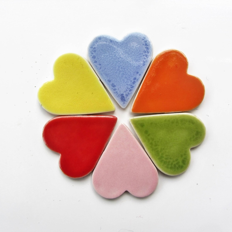 6 Large Multi Coloured Ceramic Heart Tiles Handmade Mosaic Etsy UK