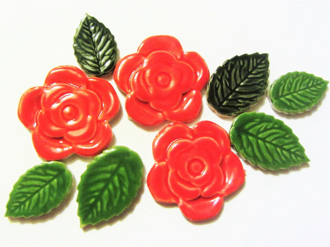 Ceramic Mosaic Red Roses and Leaves Hndmade Tiles - Etsy