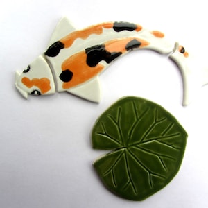 handmade ceramic koi carp and lily pad tiles for mosaic or other projects