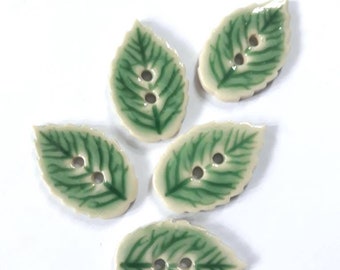 5 rose leaf ceramic buttons handmade fastening embellishments