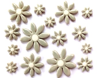 15 ceramic grey daisy mosaic tiles, mosaic supplies,